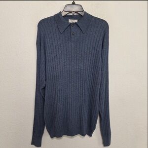 Louis Roth NEW Blue Gray Silk Cashmere Quiet Luxury Ribbed Polo Sweater Size XL